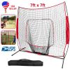 7x7ft Baseball Softball Teeball Practice Net Batting Hitting Pitching Training Net w/ Bow Frame Carrying Bag for Solo Team Training