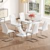 Table and chair set, large modern rectangular glass table, can accommodate 6-8 people