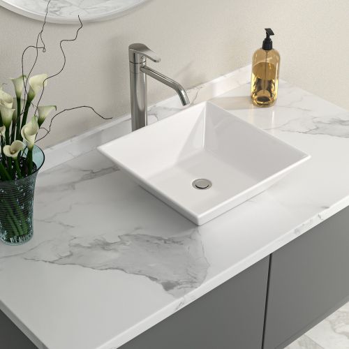 16"x16" Square White Ceramic Vessel Sink Countertop,Above Counter Bathroom Vanity Sink