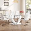 Table and chair set, large modern rectangular glass table, can accommodate 6-8 people